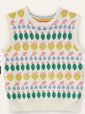 BODEN Cream Multicolor Knit Sweater Vest with Pink, Blue & Green Pattern